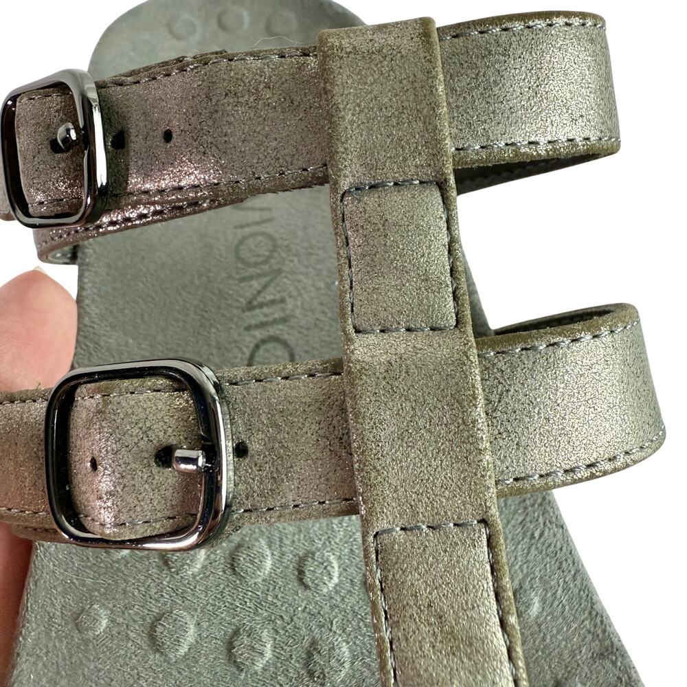 Vionic Women's 8 Pewter Gray Leather Strappy Slide On Comfort Sandals Walking - Picture 9 of 10